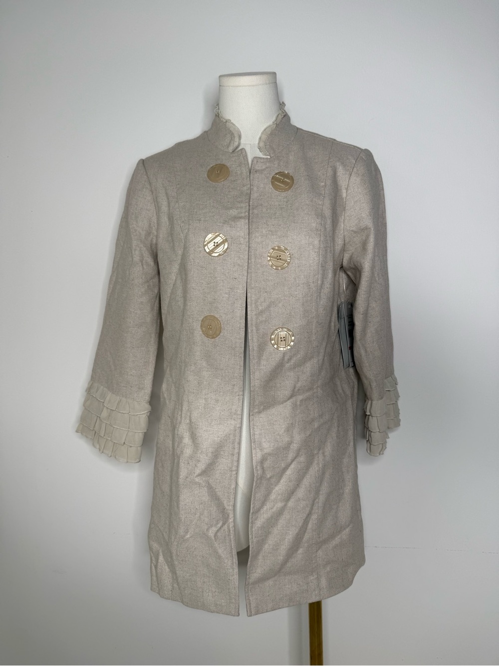 Multiples Cream Ruffle-Cuff Button Front Coat
